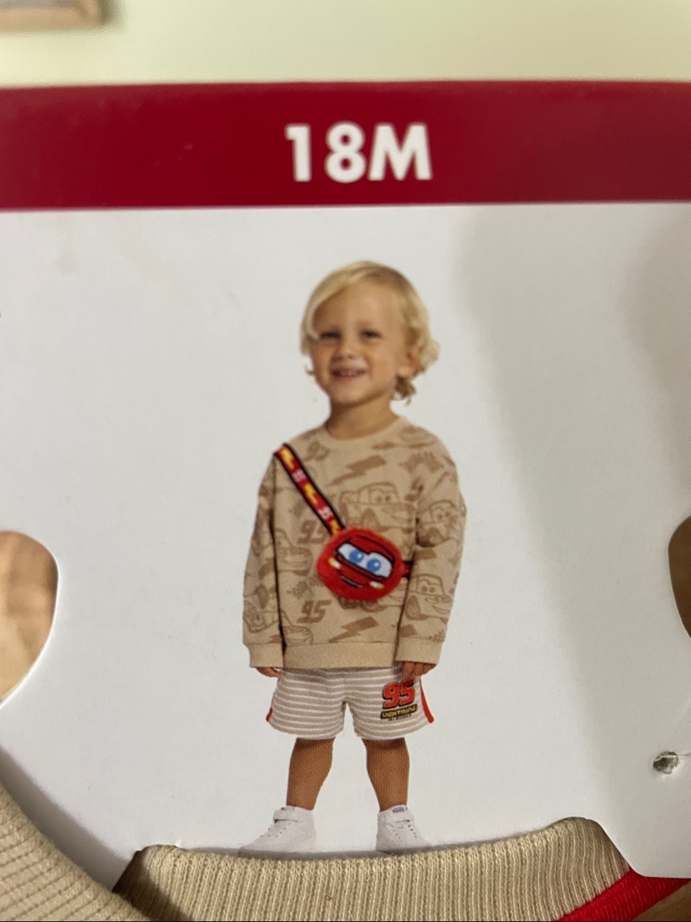 Disney Cars Beige Hoodie with Red Lightning McQueen Pouch - Picture 5 of 5